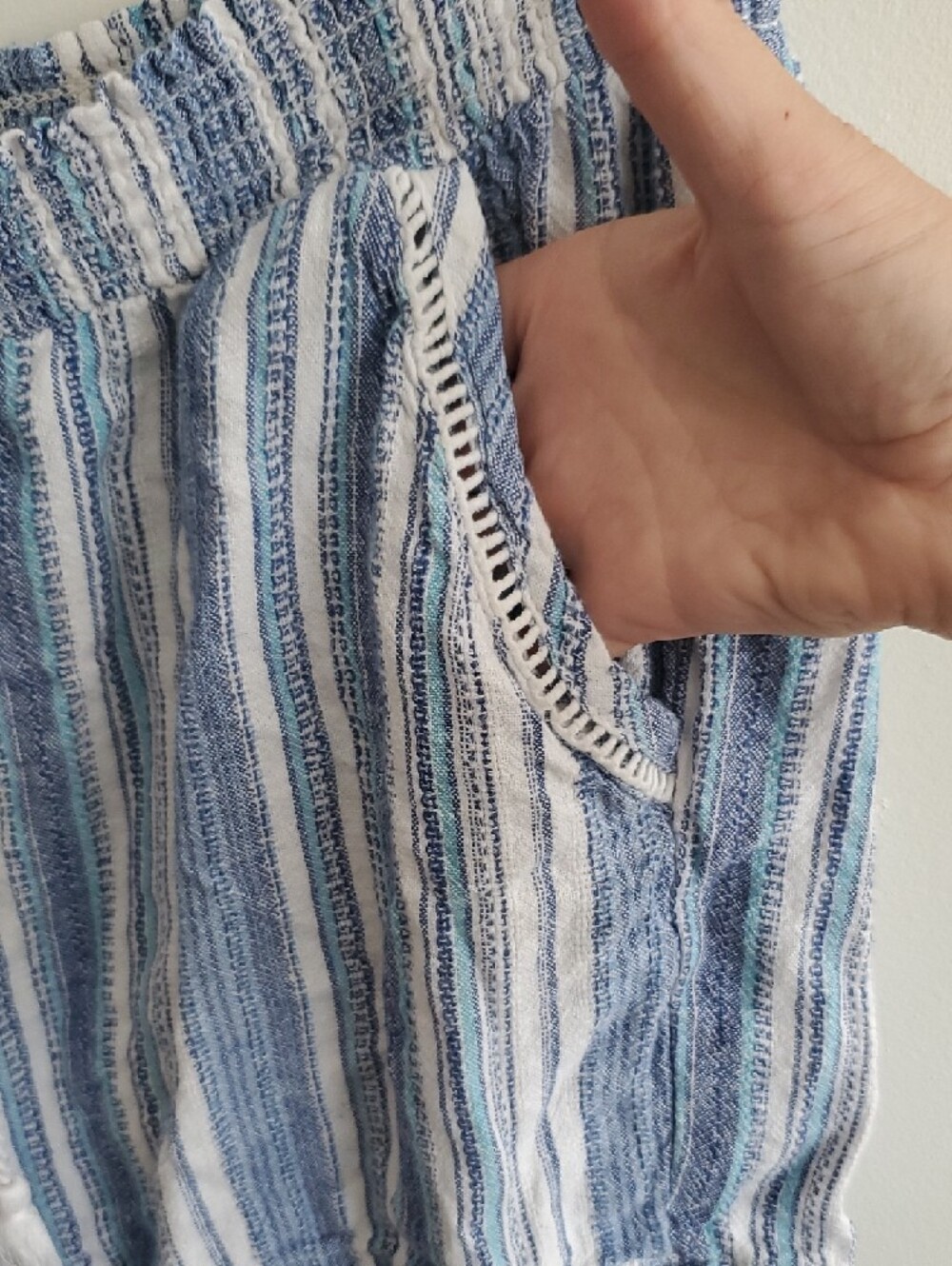Briggs Blue & White Striped Linen Cotton Blend Women’s Drawstring Shorts Sz L - Picture 2 of 11